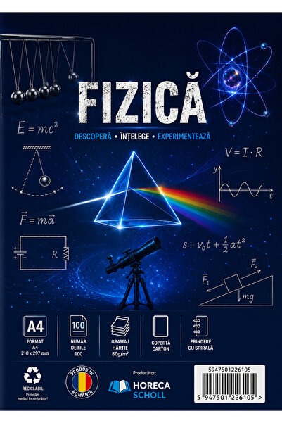 Scholl CAIET STUDENȚESC A4 100 FILE (200 PAGINI) FIZICA COPERTI CARTON PRINDERE CU SPIRALĂ