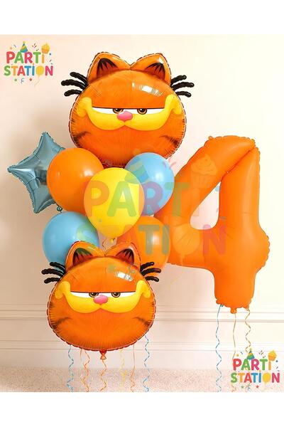 Parti Station Garfield Balloon Themed 4 Year Old 10 Piece Birthday Balloon Se...