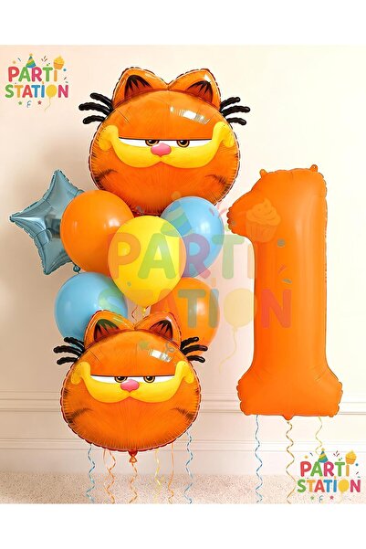 Parti Station Garfield Balloon Themed 1 Year Old 10 Piece Birthday Balloon Se...