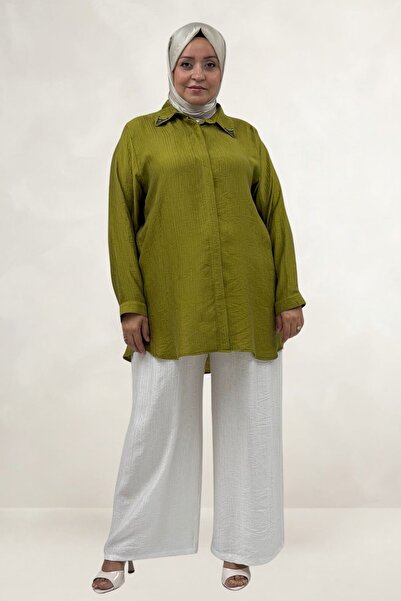 Eslina 68088 Large Size Double Tensel Tunic with Collar Accessory Detail - Oi...
