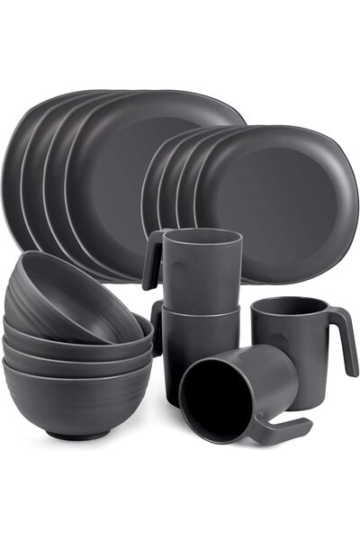 GREENTAINER Unbreakable Lightweight Dinnerware Sets, Plastic Dinner Set, 4 Di...