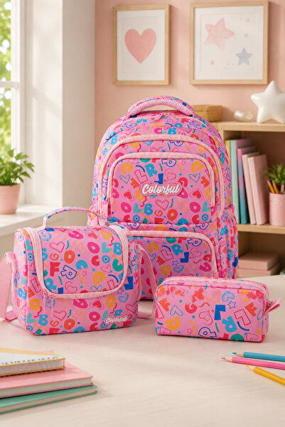 Catwins Girl's 3-Piece School Bag Set - Backpack, Lunch Bag, Pencil Case