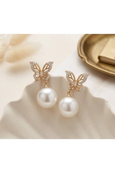 Archhazel Jewelery Xuping Gold Butterfly Figured Stone Pearl Dangle Women's E...