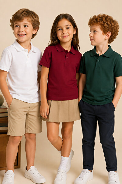 Loule Children's 3-Pack Short Sleeve Polo Collar School T-Shirt 100% Cotton L...