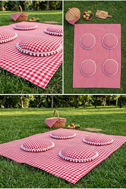 Rona Home Piknik Takımı Seti - Sıvı Geçirmez Piknik Örtüsü & 4 Adet Minder (L...