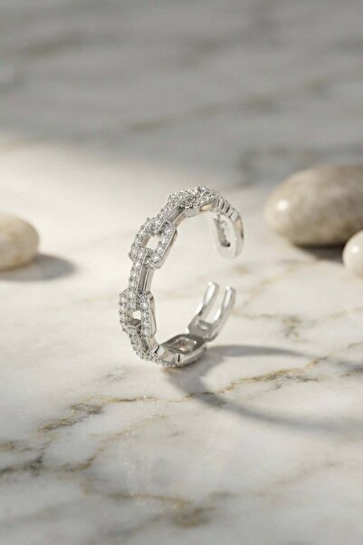 Inure Jewelry Silver Color Zircon Stone Chain Model Women's Ring