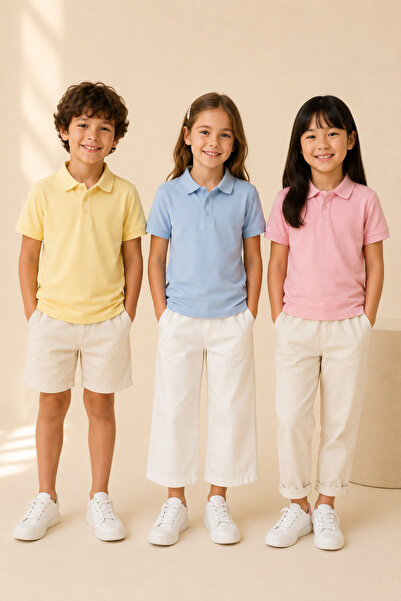 Loule Children's 3-Pack Short Sleeve Polo Collar School T-Shirt 100% Cotton L...