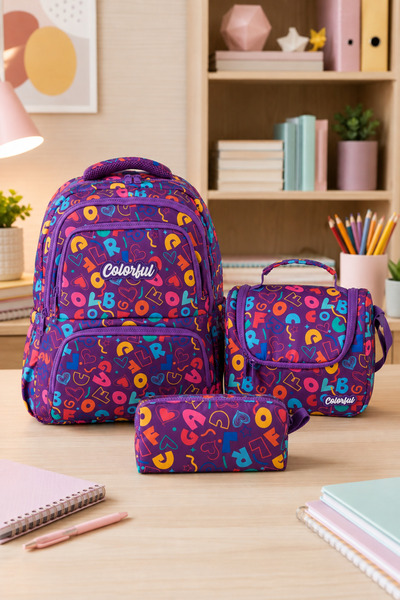 Catwins Girl's 3-Piece School Bag Set - Backpack, Lunch Bag, Pencil Case