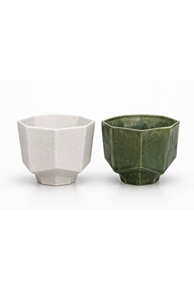 SEGOU Bazalt Serisi El Yapımı Stoneware Bardak 2’li Set – Krem & Yeşil