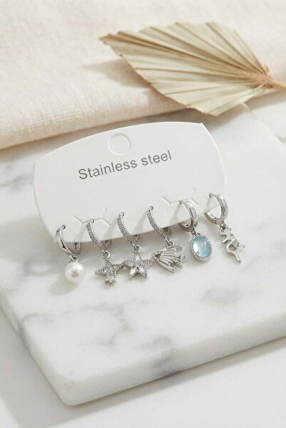 Inure Jewelry 316L Steel Silver Color Fish and Sea Concept Earring Set