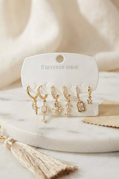 Inure Jewelry 316L Steel Gold Color Geometric Figure Women's Earring Set