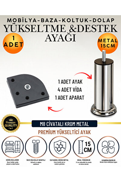 KAYRA LEATHER CRAFT 2'li Set 1 Adet Ayak ve Aparat 15 Cm M8 Vidalı Metal Krom...