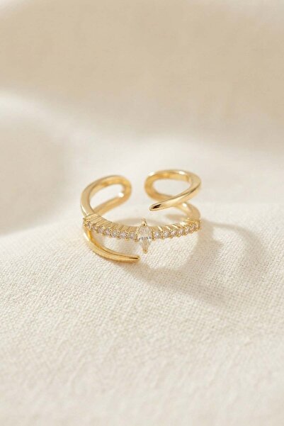 Inure Jewelry Gold Color Tailed Double Row Stone Model Women's Ring