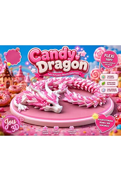 JOY 3D Candy Dragon Hareketli Ejderha Figürü - Esnek Eklemli Fidget Oyuncak