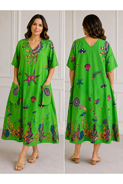 MENSAR OTANTİK Aquarium Saddlebag Pocketed Gown Standard 38/46 Woven Viscose ...