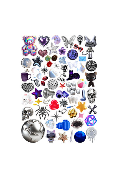 Ororabutik 65 Pcs Metallic Gothic Themed Sticker Set Silver Aesthetic Decal L...