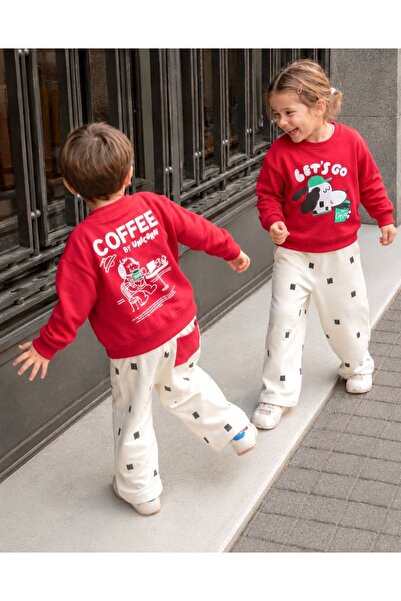 Patriko Girls' and Boys' 3-Thread Autumn Sweatshirt and Pants Set 2-8 Years