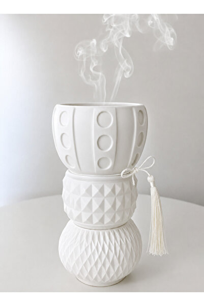 Generic Brand Modern Matte Black Geometric Incense Burner – Triple-Tiered Textured Oud Bakhoor Holder with Decor