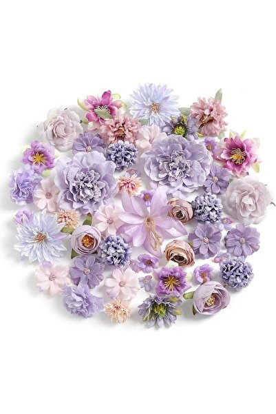 TERRIFI Purple Color Artificial Flower Heads Set Silk Flower Mix for Craft Ma...