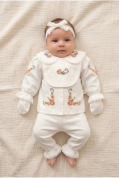 ZEYNUKO Baby Girl 100% Cotton Cross-Stitched 0-3 Months 5-Piece Newborn Hospi...