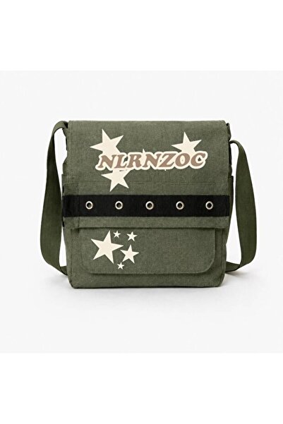 Generic Brand Stars Printed Khaki Eyelet Messenger Bag