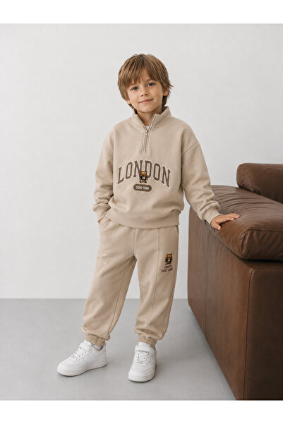 Mono Kids London Soho Team Nakışlı Yarım Fermuarlı Erkek Çocuk Eşofman Takımı