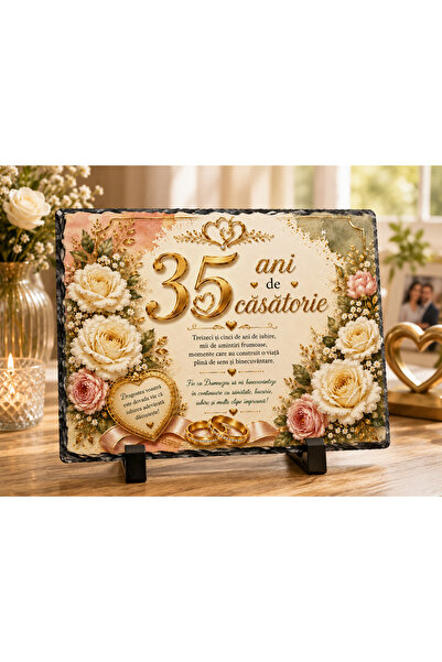 hiperborea Placă ardezie - 35 de ani de căsătorie - Cadou Elegant pentru Aniv...