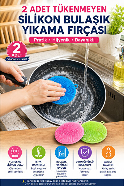 OpenCity Set of 2 Silicone Dishwashing Brushes with Flexible Straps, Washable...