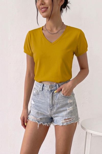 Moibody Women's V-Neck Short Sleeve Cotton Basic T-Shirt Trendy Casual and Co...