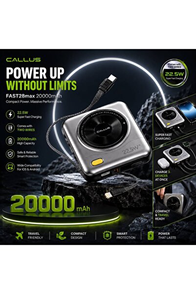 calus CALLUS 20000mAh Power Bank 22.5W Fast Charging, Wireless Charging, USB-...
