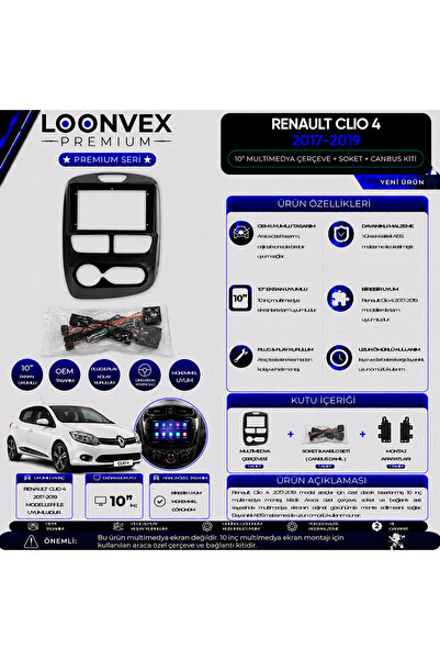 LOONVEX Premium Renault Clio 4 2017-2019 10 İnç Multimedya Çerçeve ve Montaj ...