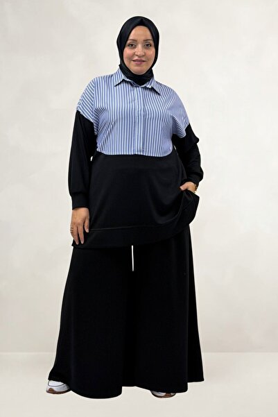 Eslina 67072 Plus Size Garni Detailed Modal Pants Suit - Black