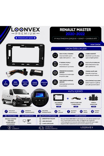 LOONVEX إطار متعدد الوسائط فاخر لسيارة رينو ماستر 2020-2022 مقاس 9 بوصات + مق...