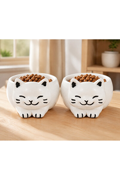 G&M Trend Taş Tozu Beton Kedi Mama Kabı – İkili Set 🐾