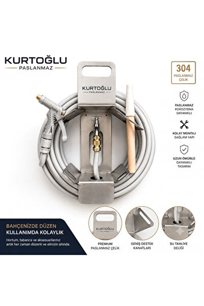 KURTOĞLU PASLANMAZ Paslanmaz çelik 304 Kalite Çelik Bahçe Hortum Askısı 52x33...