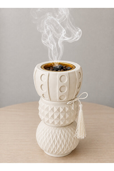 Generic Brand Modern Matte Black Geometric Incense Burner – Triple-Tiered Textured Oud Bakhoor Holder with Decor