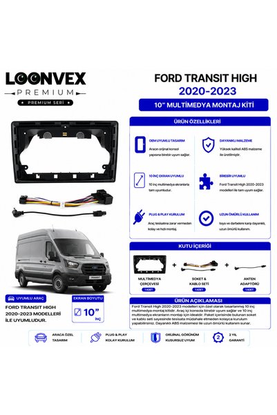 LOONVEX Premium Ford Transit High 2020-2023 10 Inch Multimedia Frame and Moun...