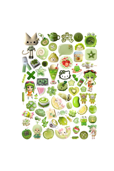 Ororabutik 64 Pieces Green Downtown Grunge Sticker Set Aesthetic Vintage Stic...