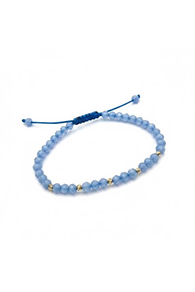 OEM Brățară cu șnur și mărgele Baby Blue cu 5 bile din aur de 14k