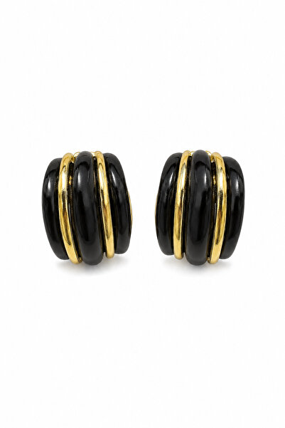 Jack Ferrero Black and Yellow Color Layered Thick Hoop Bijoux Earrings