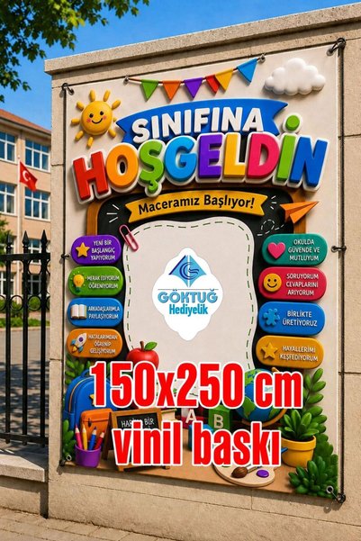 Göktuğ Hediyelik Sınıfına Hoş Geldin 150x250 CM Vinil Baskı – Okula Hoş Geldi...