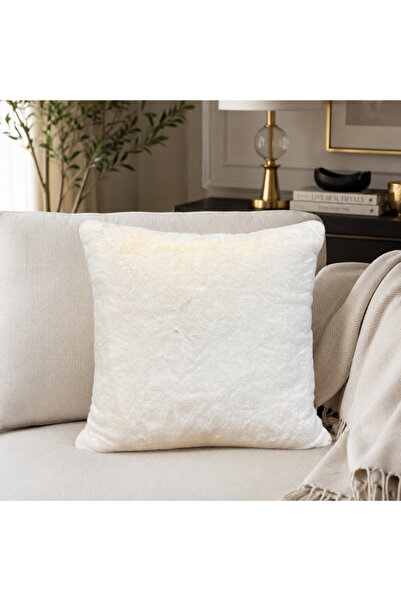 Volas Ekru Peluş Kırlent 45x45 cm İçi Dolgulu Çift Taraflı Dekoratif Yastık