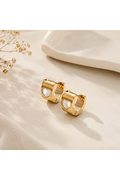 Archhazel Jewelery Gold Heart Detailed Steel Hoop Earrings