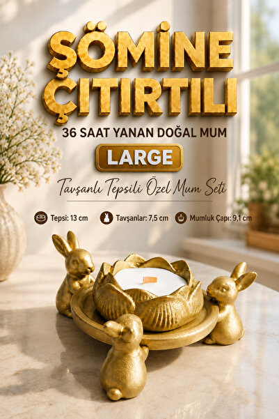 Madetoll Lotus Gold Tavşanlı Tabaklı Dekoratif Mumluk Seti Large – Ahşap Fiti...