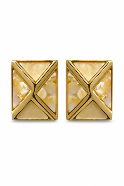 Jack Ferrero Yellow Cream Square Patterned Bijouterie Earrings Stylish and Mo...