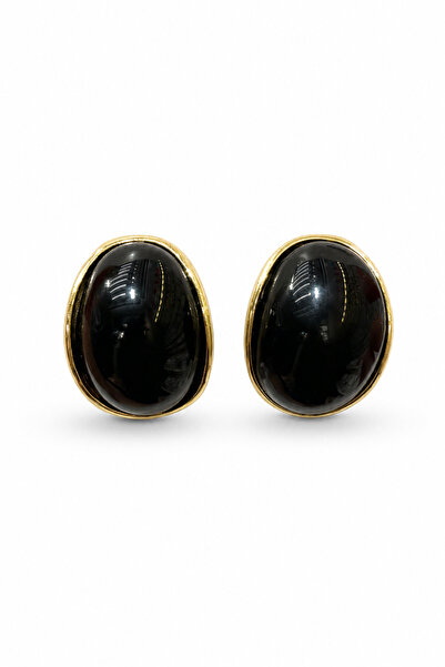 Jack Ferrero Pair of Stylish Bijouterie Earrings with Black Oval Stones and Y...