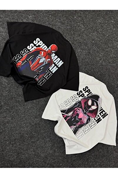 TheWeekend Örümcek Adam & Spider-Gwen Sevgili Kombini Siyah Beyaz Uniseks Gra...