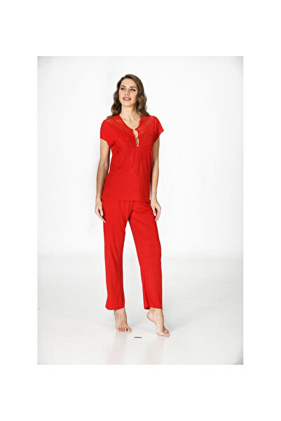 pınaxar Red Combed Cotton Pajama Set