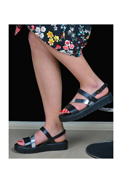 pınaxar Women's sandal genuine leather black - silver