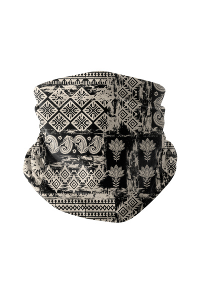 Bobrear Siyah Etnik Patchwork Desenli Çok Amaçlı Buff Bandana Boyunluk